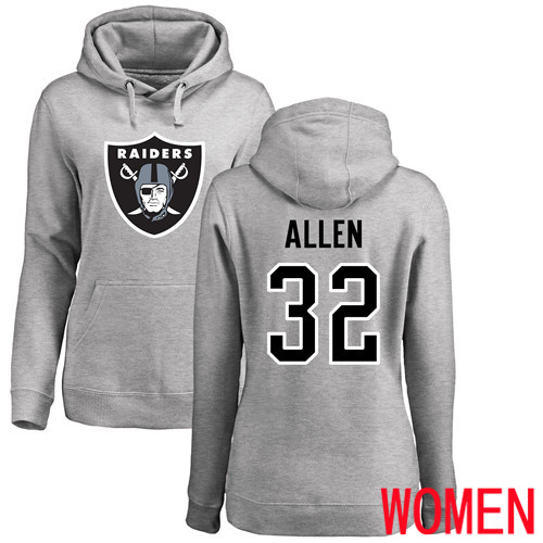 Oakland Raiders Ash Women Marcus Allen Name and Number Logo NFL Football 32 Pullover Hoodie Sweatshirts
